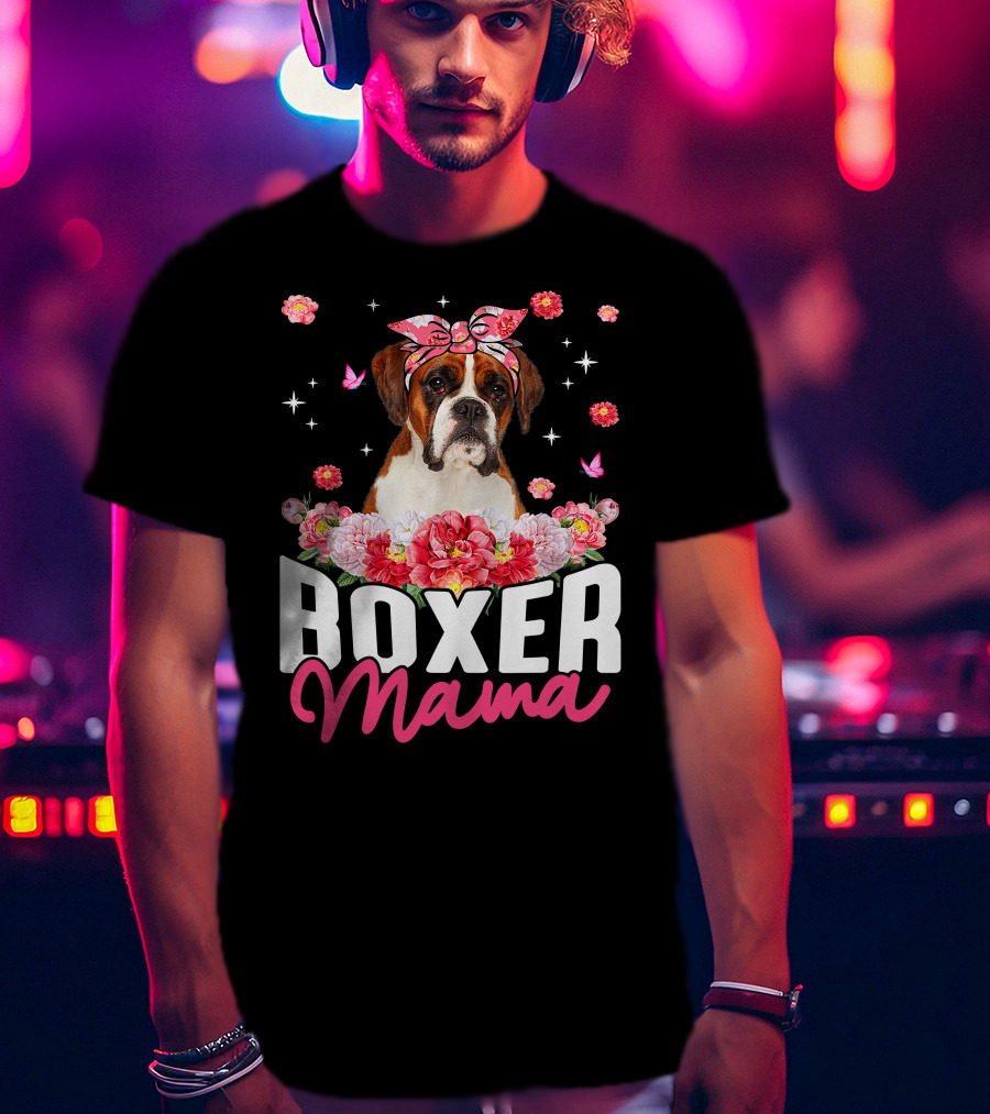 Boxer Mama Flower Bandana Blossoms And Butterflies T-Shirt