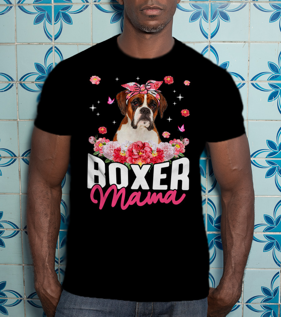 Boxer Mama Flower Bandana Blossoms And Butterflies T-Shirt