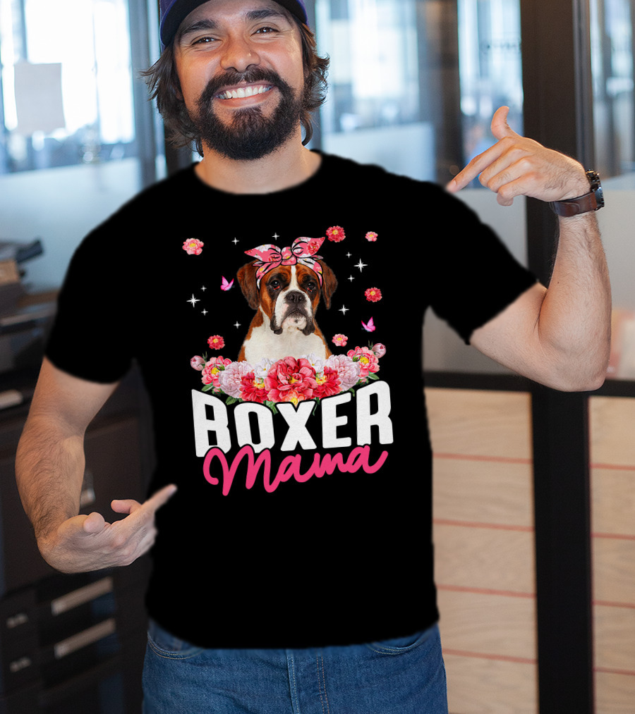 Boxer Mama Flower Bandana Blossoms And Butterflies T-Shirt