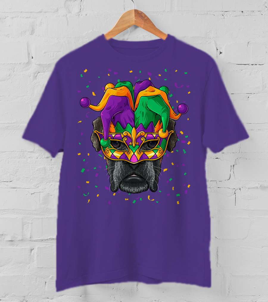 Carnival King Boxer Dog Wearing Jester Mask With Confetti T-Shirt