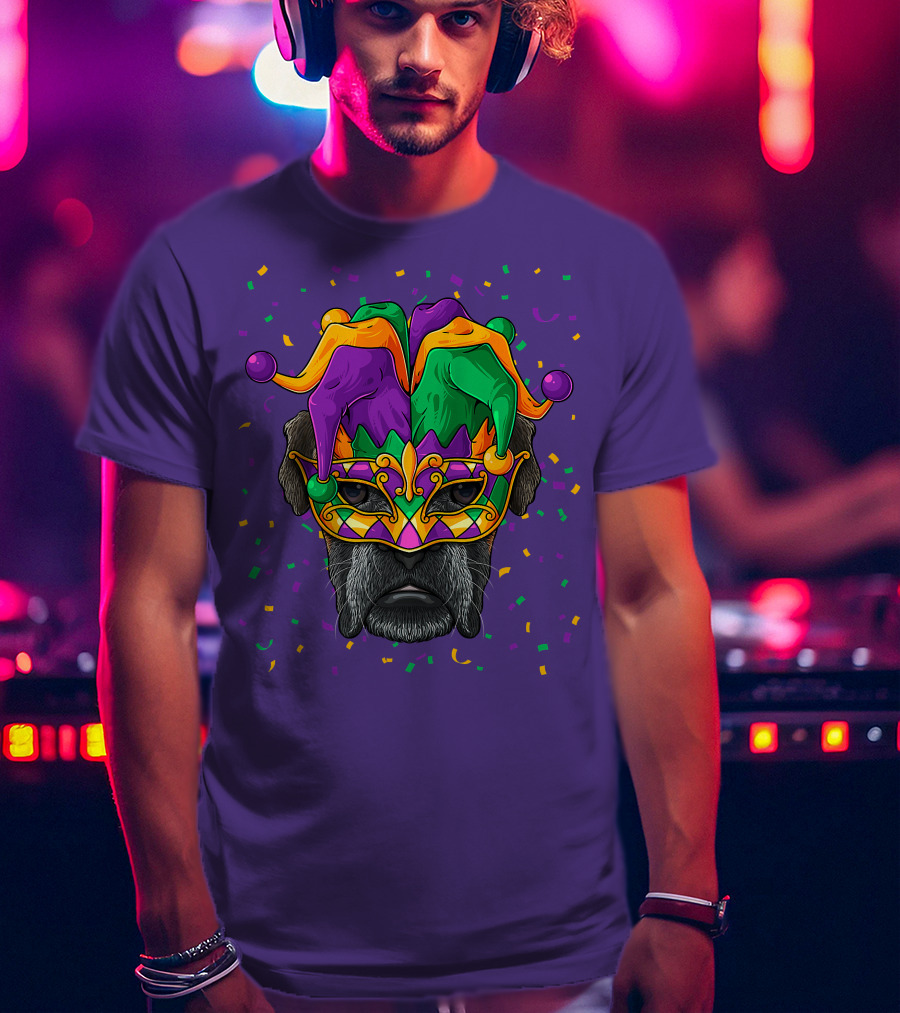 Carnival King Boxer Dog Wearing Jester Mask With Confetti T-Shirt