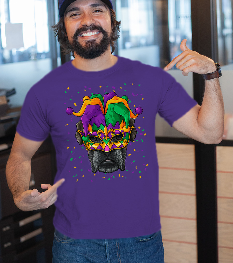 Carnival King Boxer Dog Wearing Jester Mask With Confetti T-Shirt