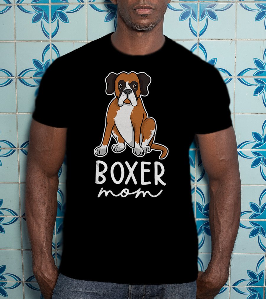 Boxer Mom With Adorable Dog Illustration For Mother's Day T-Shirt