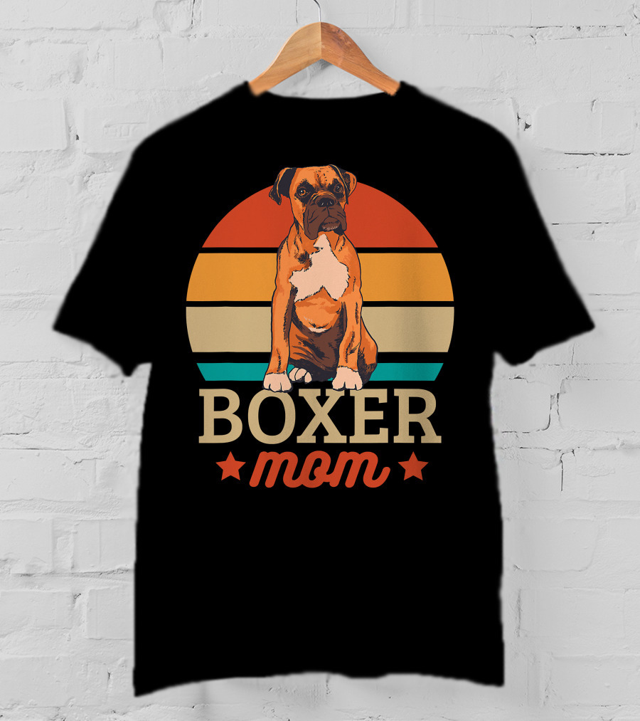 Boxer Mom Retro Sunset Pooch Love T-Shirt