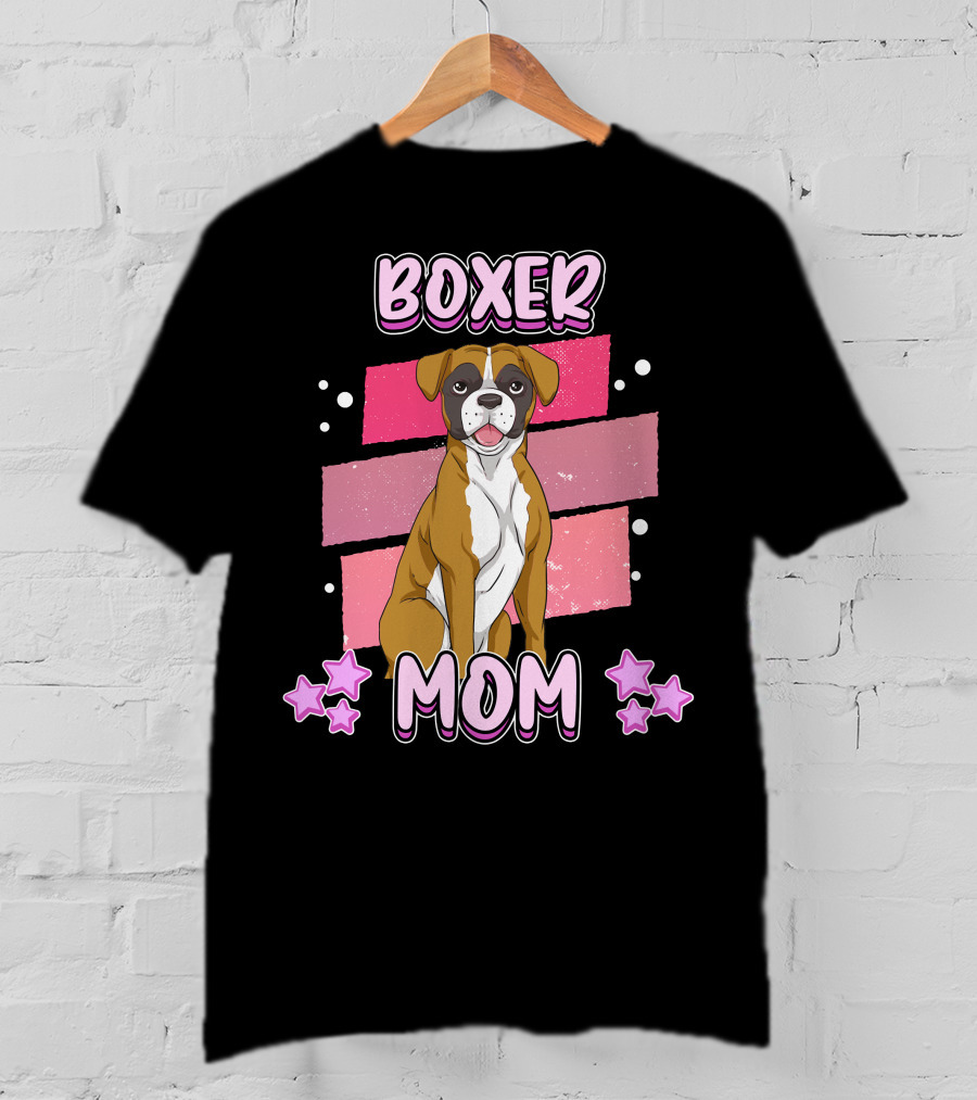 Boxer Mom Pink Stars Funny Dog Saying T-Shirt