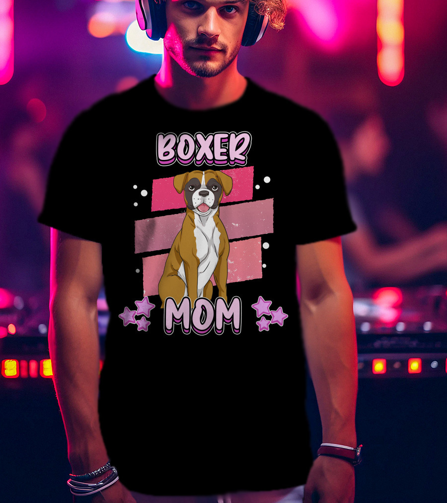 Boxer Mom Pink Stars Funny Dog Saying T-Shirt