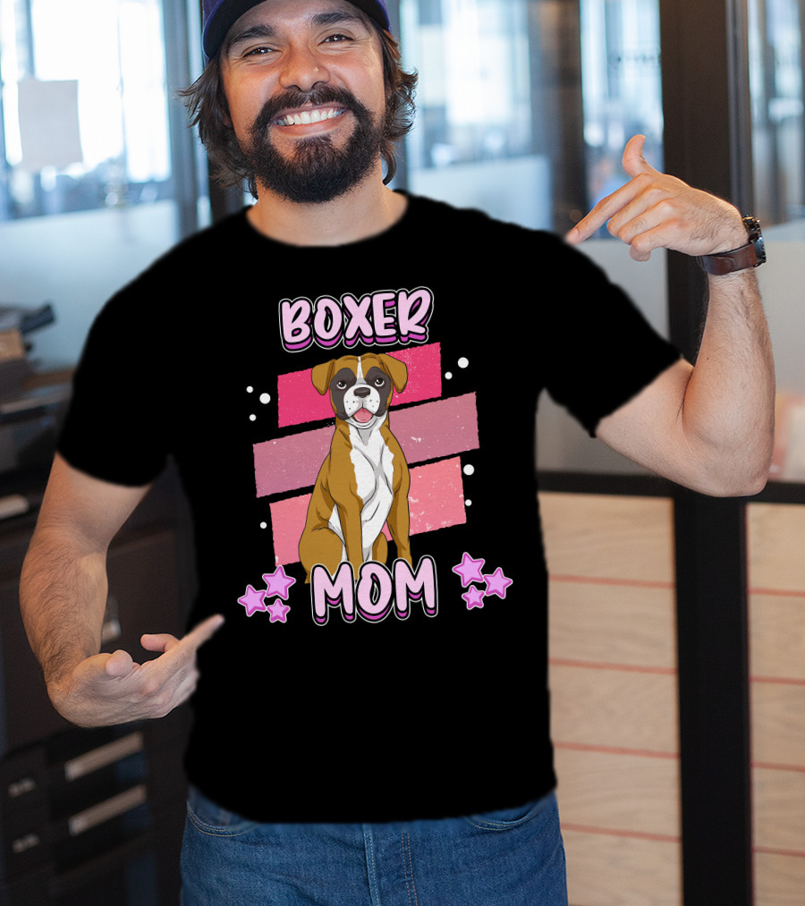 Boxer Mom Pink Stars Funny Dog Saying T-Shirt