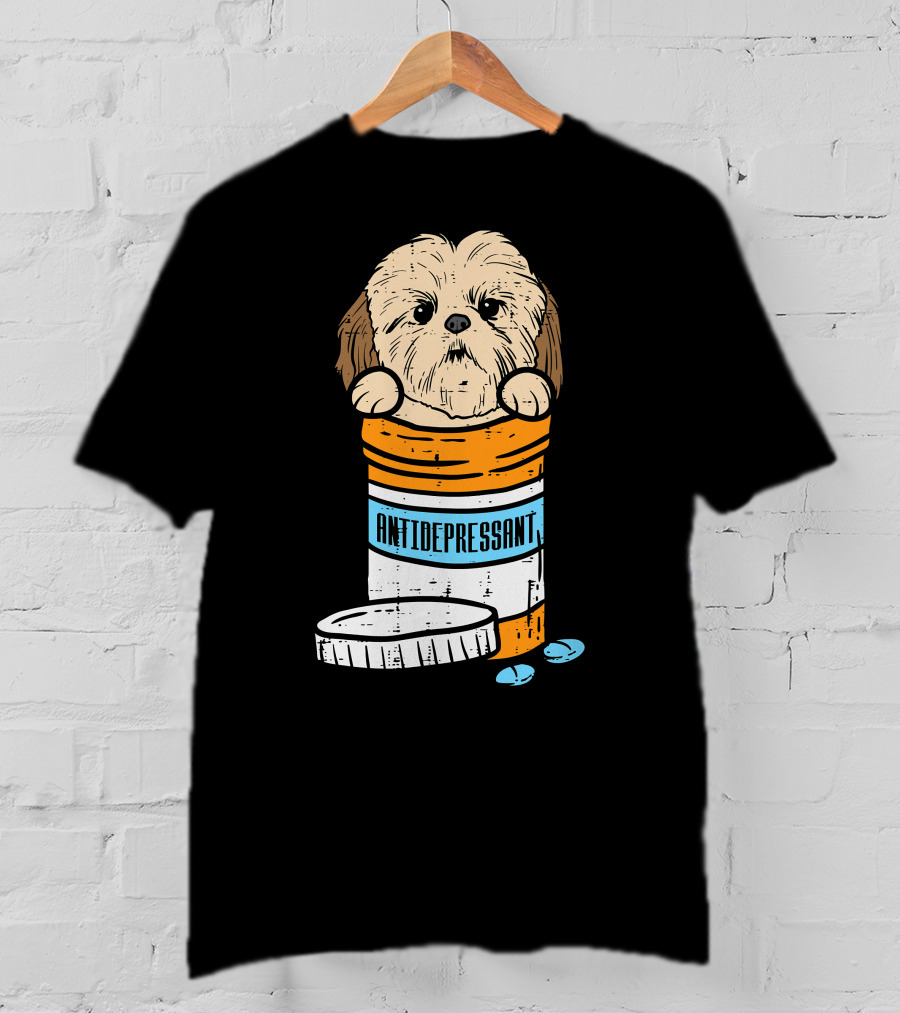 Antidepressant Shih Tzu Cute Animal Pet Dog Pill Bottle T-Shirt