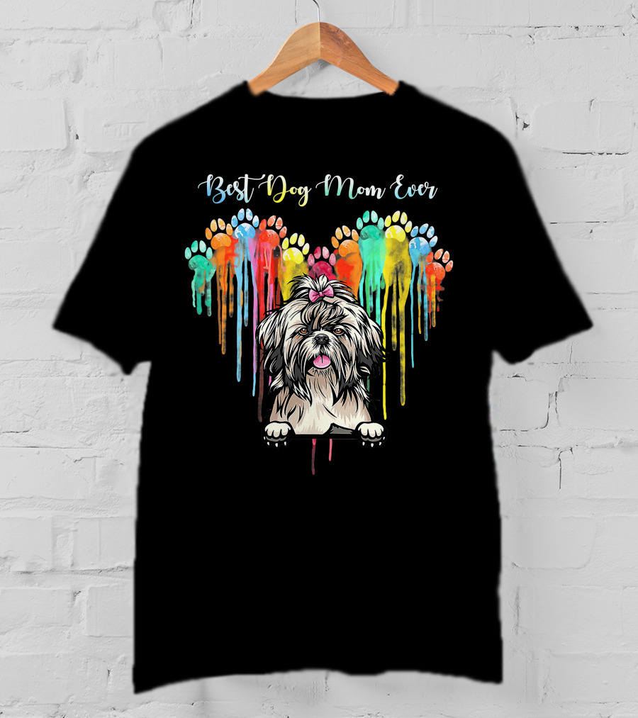Best Dog Mom Ever Heart Funny Shih Tzu T-Shirt