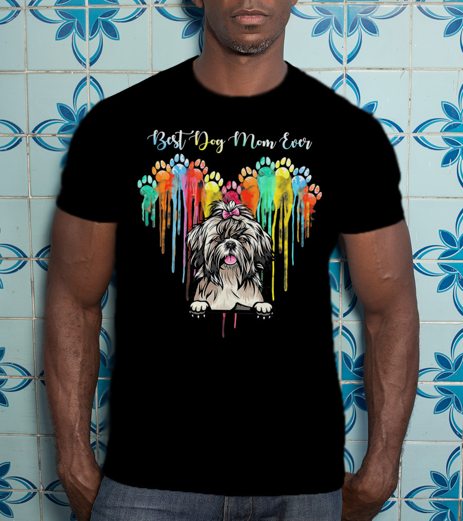 Best Dog Mom Ever Heart Funny Shih Tzu T-Shirt
