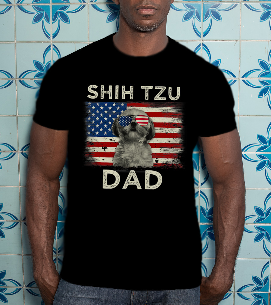 Shih Tzu Dad Ever American Flag Father's Day T-Shirt