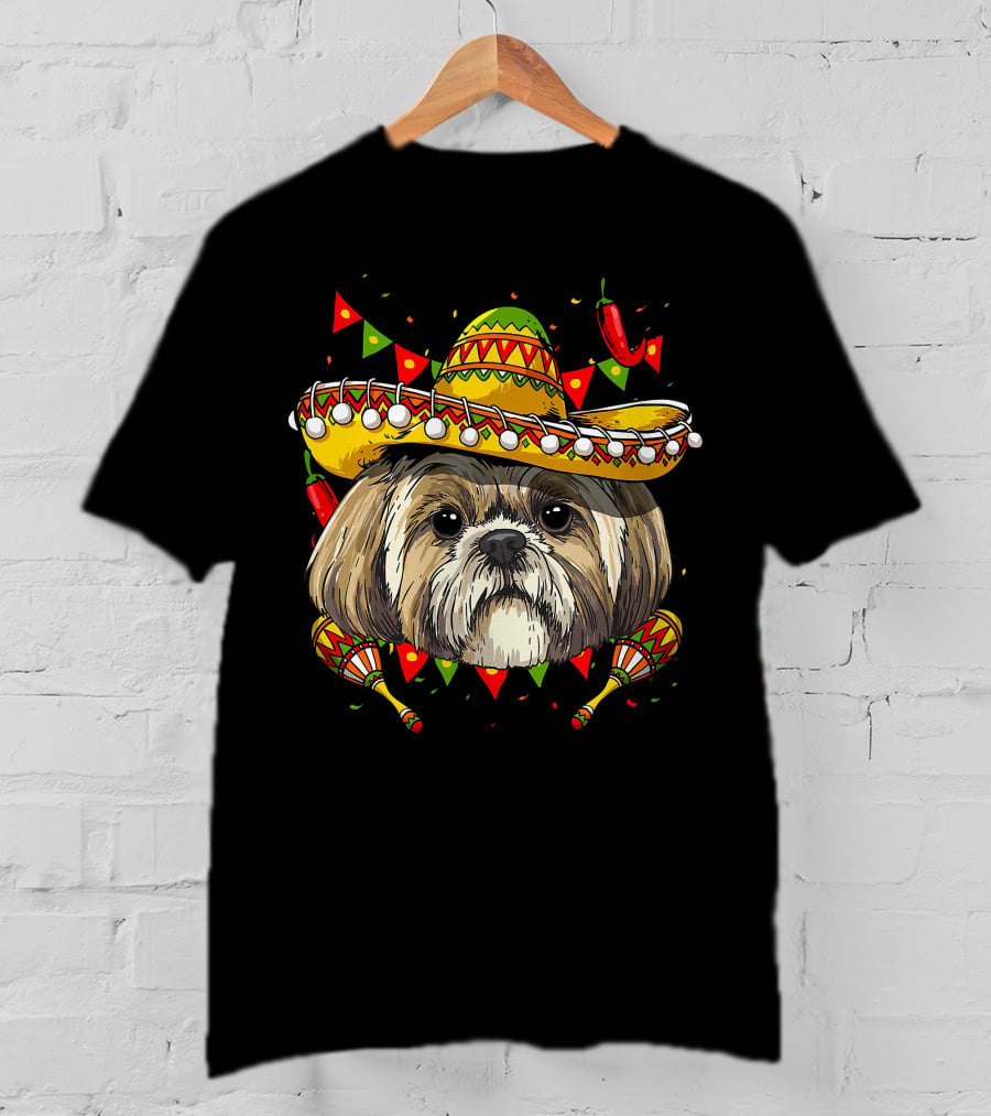 Cinco De Mayo Shih Tzu Sombrero Men Women Kids Festive Dog Maracas Fiesta T-Shirt