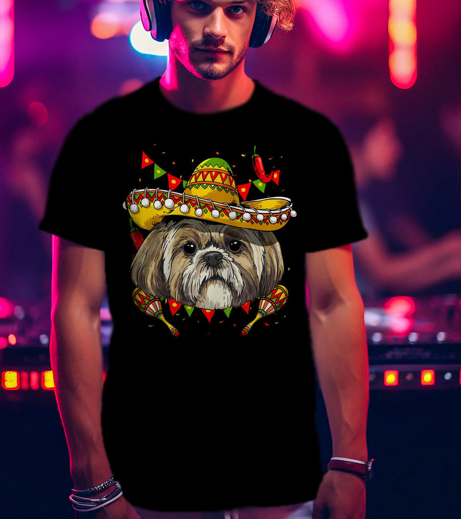 Cinco De Mayo Shih Tzu Sombrero Men Women Kids Festive Dog Maracas Fiesta T-Shirt