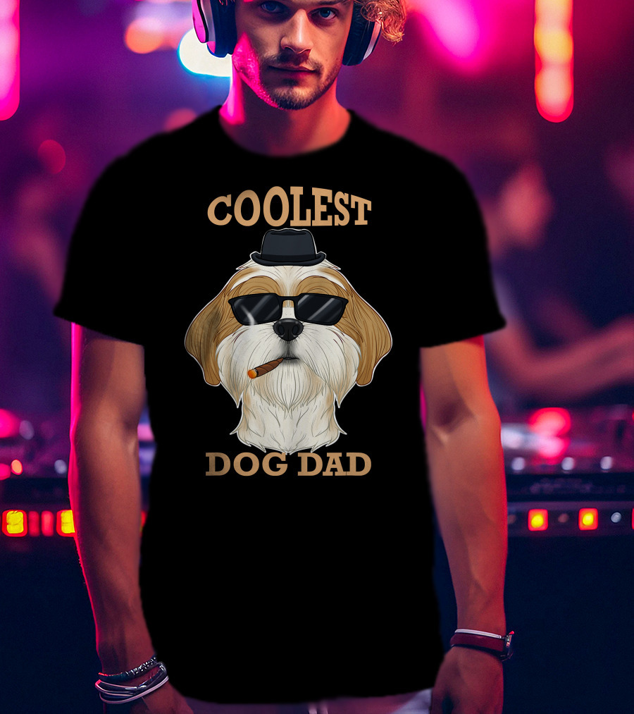 Coolest Dog Dad I Shih Tzu Dad I Shih Tzu With Hat And Sunglasses T-Shirt