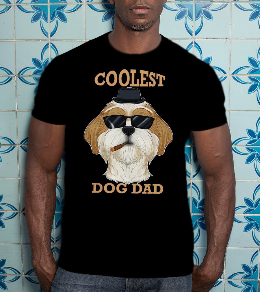 Coolest Dog Dad I Shih Tzu Dad I Shih Tzu With Hat And Sunglasses T-Shirt