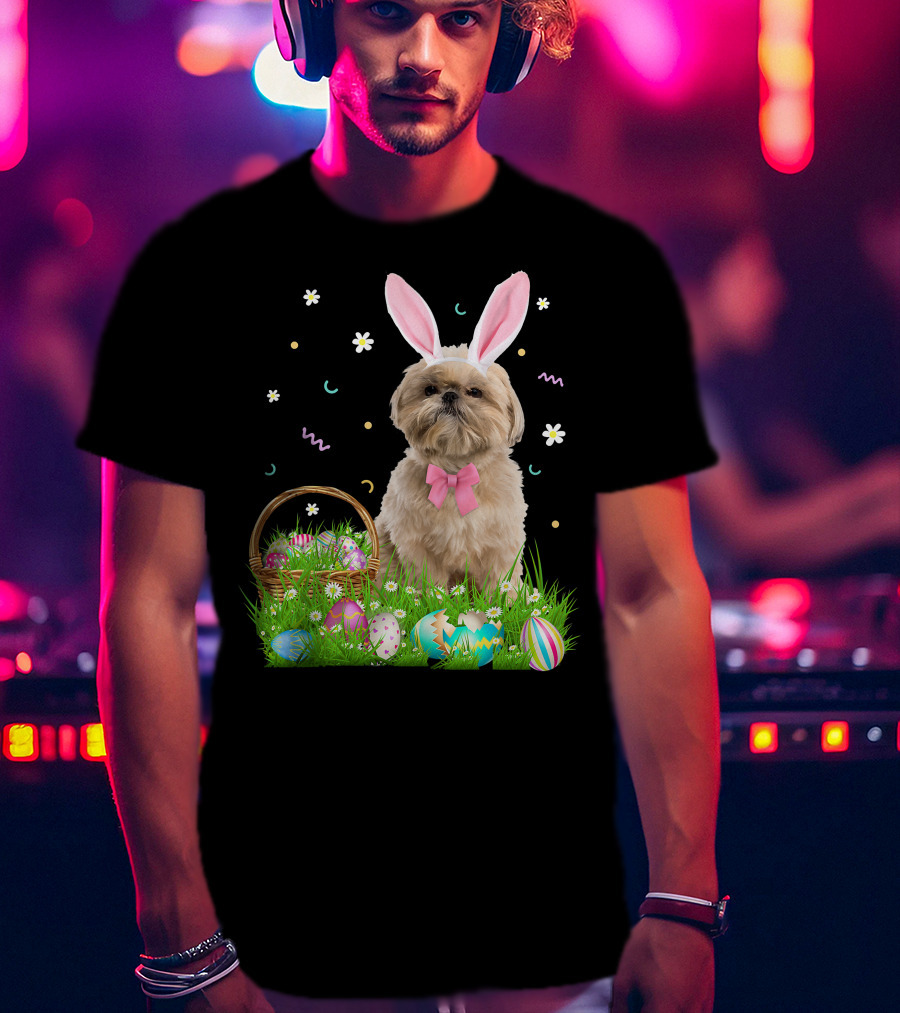 Shih Tzu Easter Day Bunny Ears And Colorful Eggs Easter98 T-Shirt
