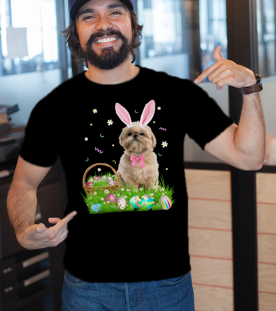 Shih Tzu Easter Day Bunny Ears And Colorful Eggs Easter98 T-Shirt