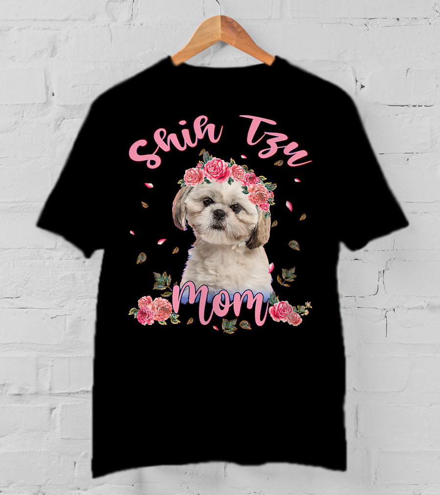 Shih Tzu Mom Flower Dog Lover Women Gifts T-Shirt