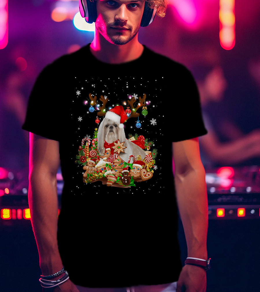 Cute Shih Tzu Reindeer Christmas Lighting Santa Xm Gingerbread Candy Cane Ornaments T-Shirt