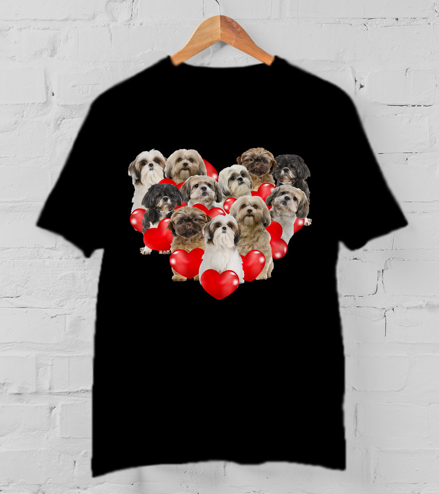 Shih Tzu Heart Puppies Valentine's Day Dog Love T-Shirt
