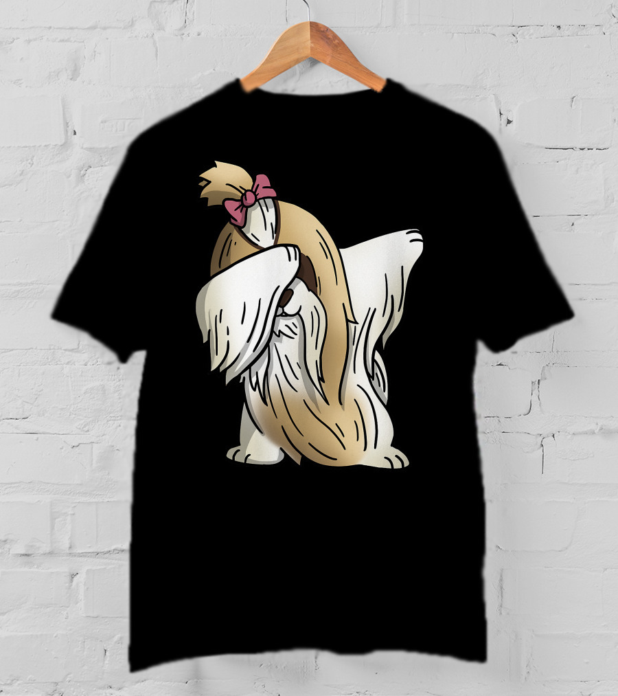 Dabbing Shih Tzu Dab Dance Long-Coated Dog With Bow T-Shirt
