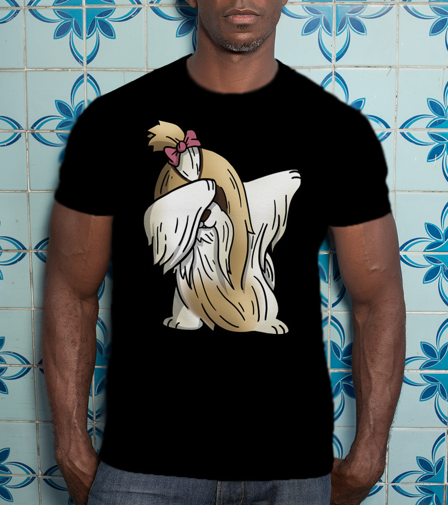 Dabbing Shih Tzu Dab Dance Long-Coated Dog With Bow T-Shirt