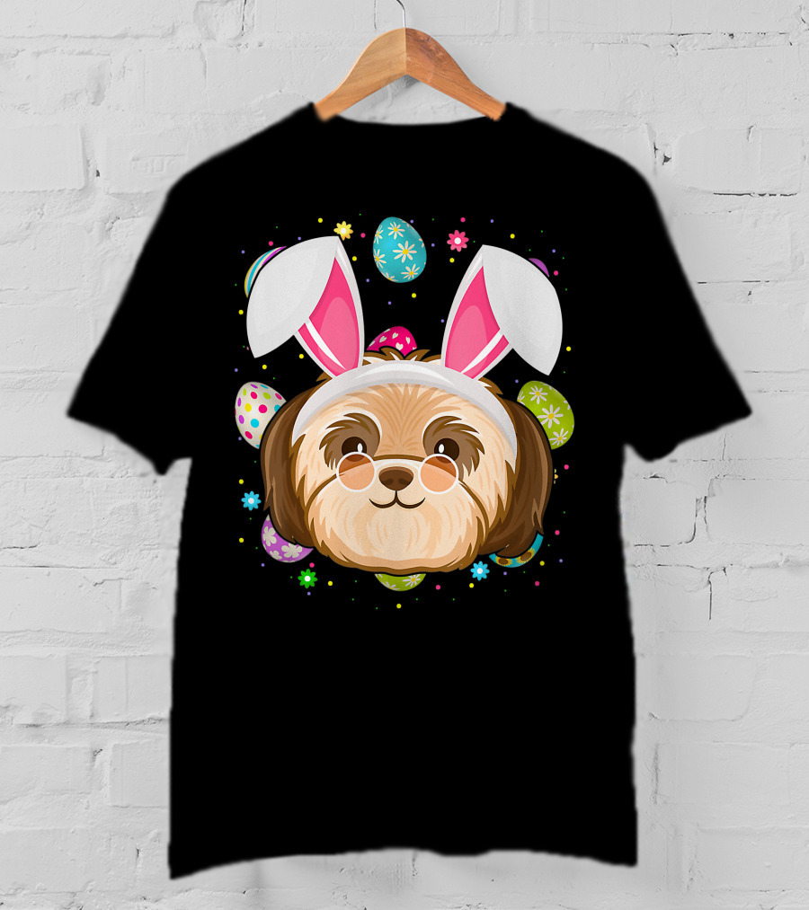Easter Egg Lover Bunny Ear Shih Tzu Dog Face Easter T-Shirt