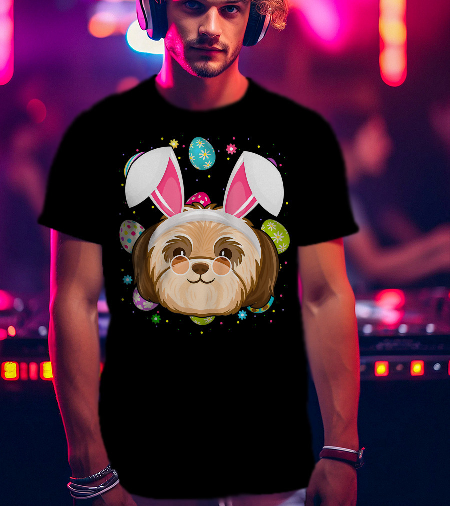 Easter Egg Lover Bunny Ear Shih Tzu Dog Face Easter T-Shirt