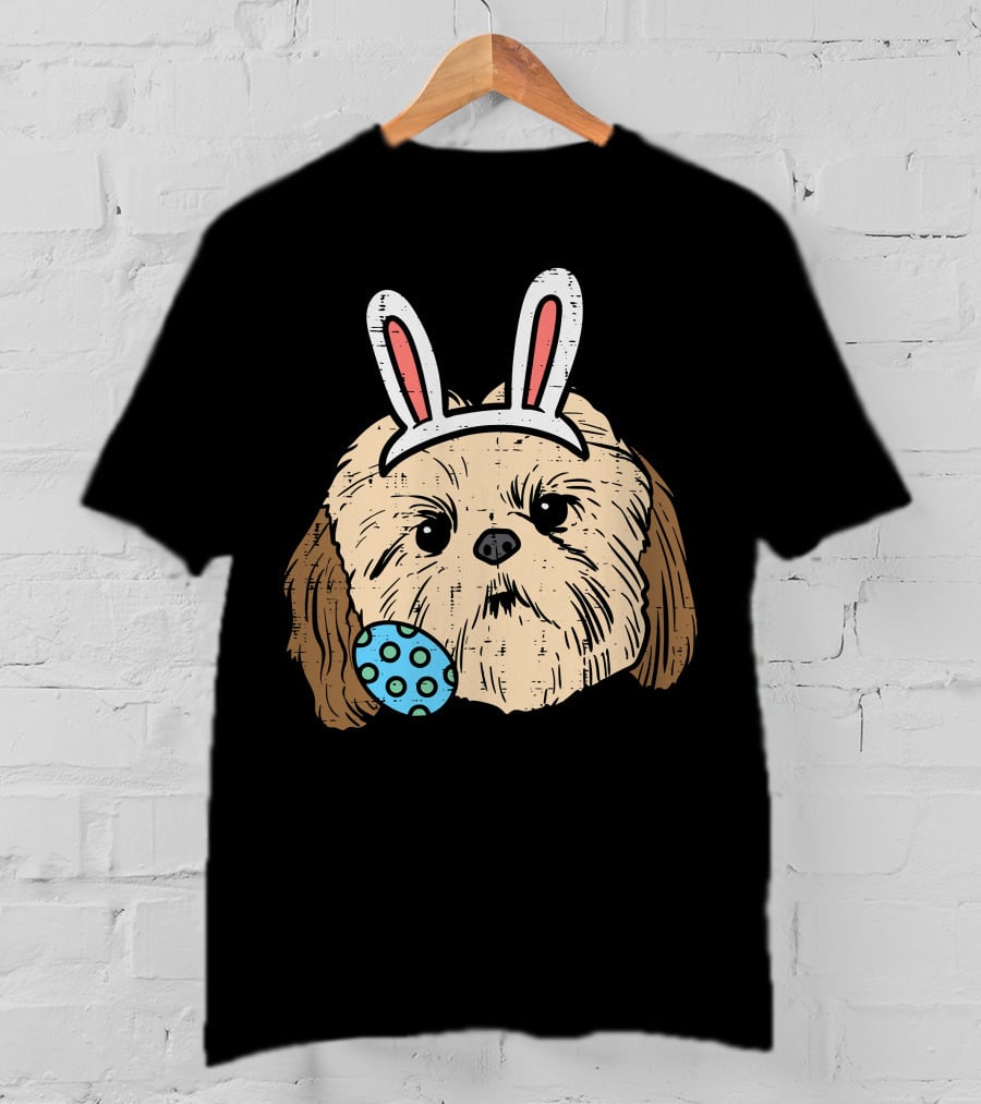 Easter Shih Tzu Bunny Face With Polka Dot Egg T-Shirt