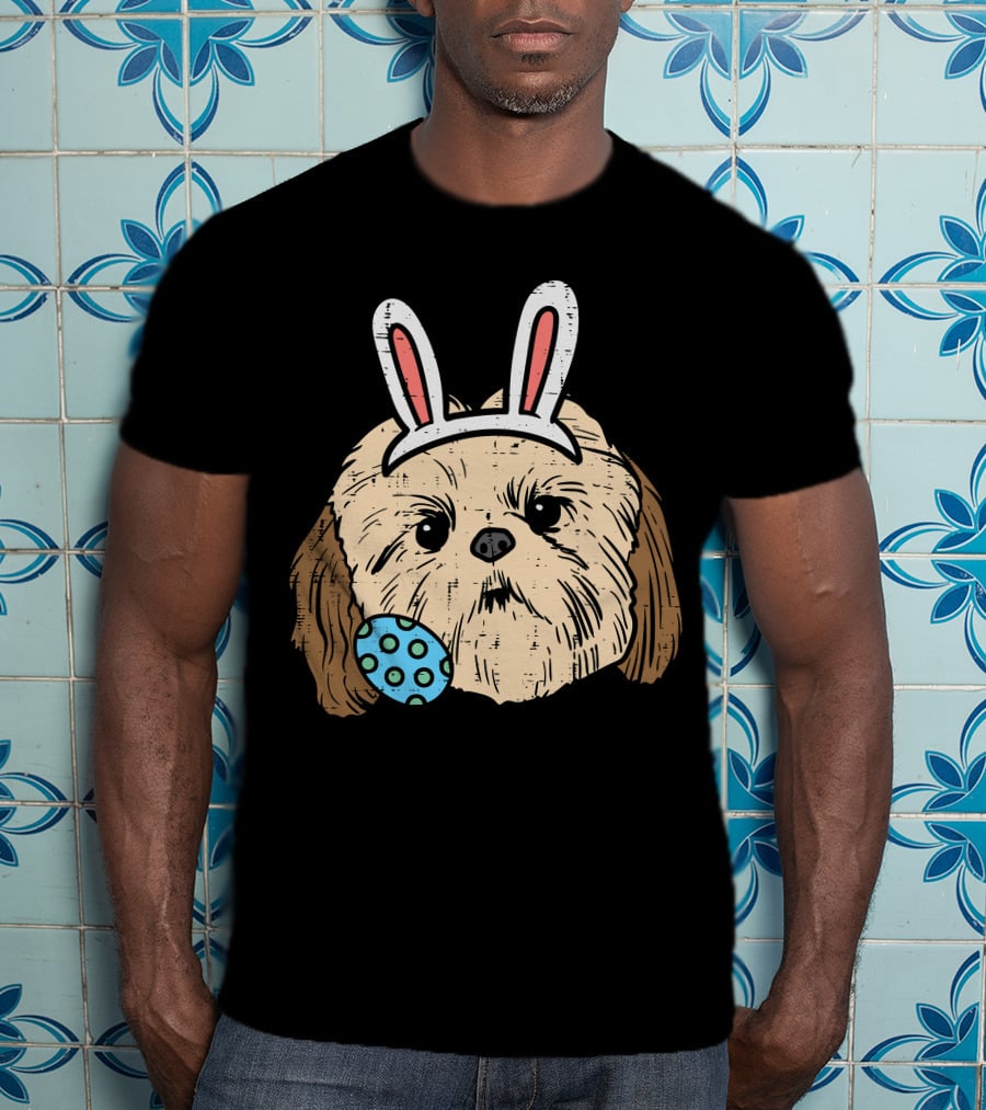 Easter Shih Tzu Bunny Face With Polka Dot Egg T-Shirt