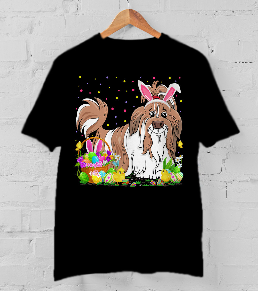 Easter Shih Tzu Dog Bunny Egg Hunting Festive Basket Chicks T-Shirt