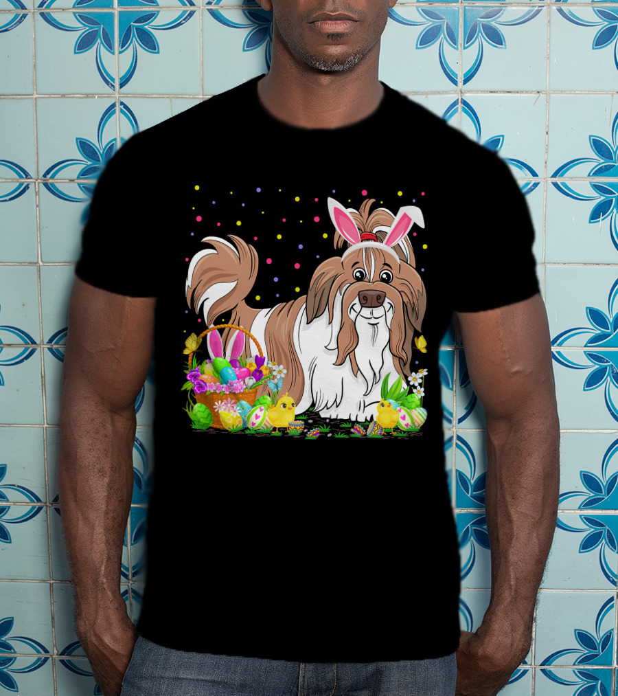 Easter Shih Tzu Dog Bunny Egg Hunting Festive Basket Chicks T-Shirt