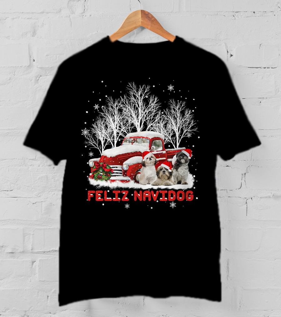 Feliz Navidog Shih Tzu Christmas Red Truck Dog Lovers Costum T-Shirt