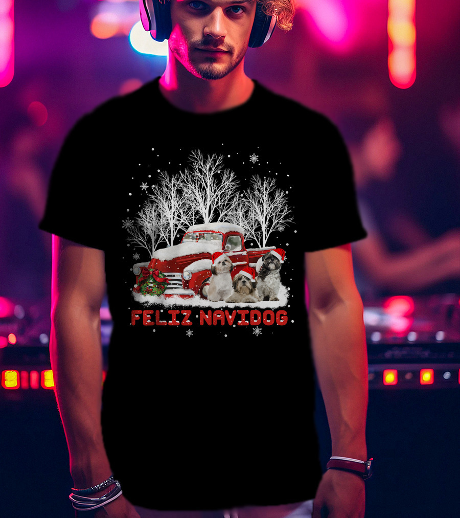 Feliz Navidog Shih Tzu Christmas Red Truck Dog Lovers Costum T-Shirt