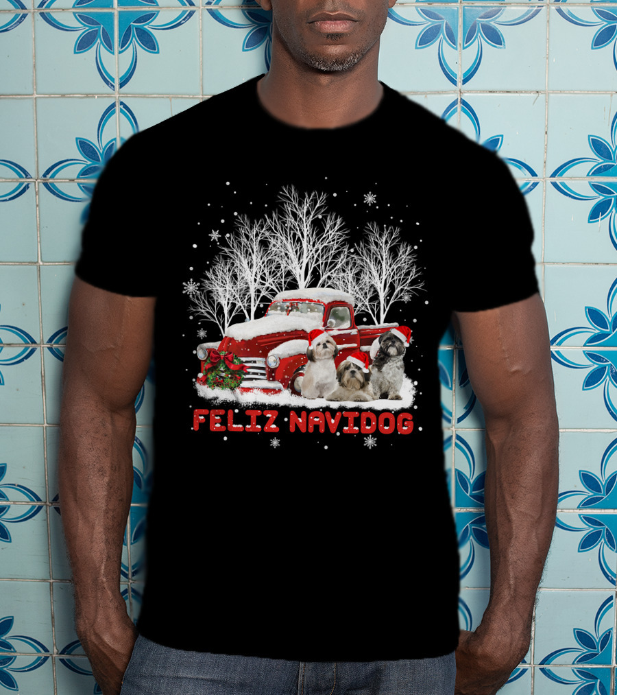 Feliz Navidog Shih Tzu Christmas Red Truck Dog Lovers Costum T-Shirt