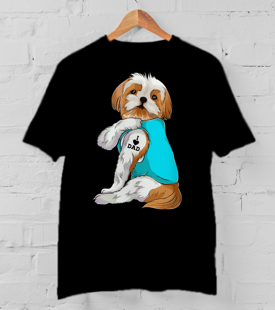 Fun Shih Tzu I Love Dad Tattoo Dog T-Shirt