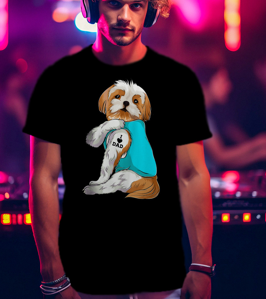 Fun Shih Tzu I Love Dad Tattoo Dog T-Shirt