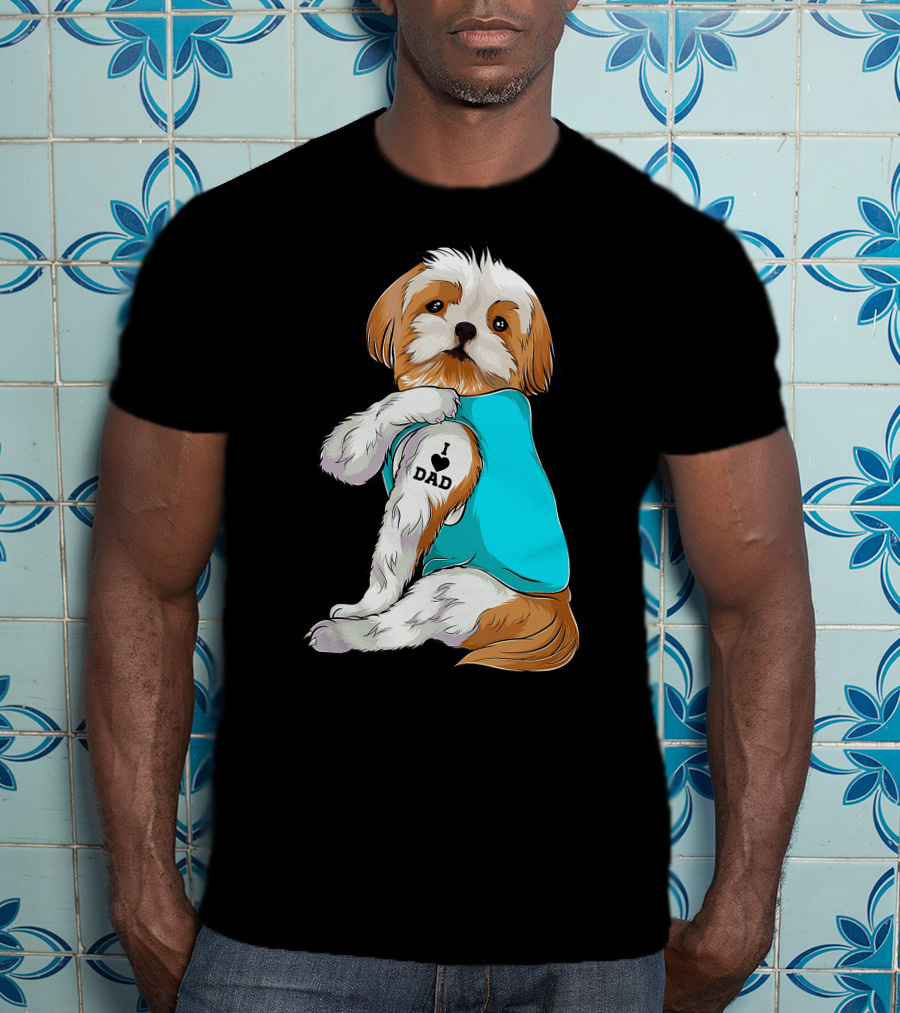 Fun Shih Tzu I Love Dad Tattoo Dog T-Shirt