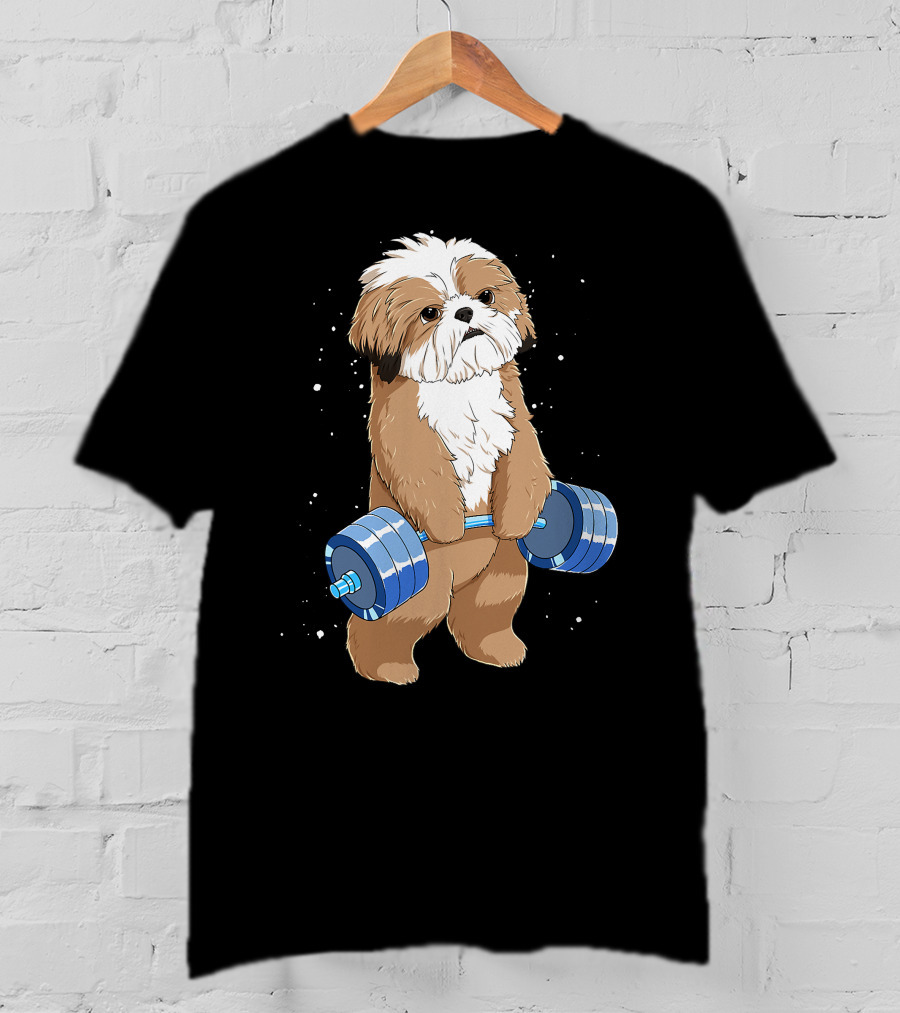 Funny Lifting Shih Tzu Dog Weightlifting T-Shirt