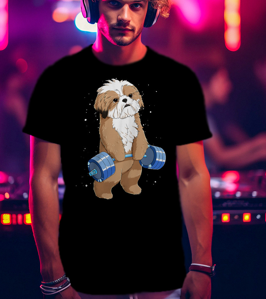 Funny Lifting Shih Tzu Dog Weightlifting T-Shirt
