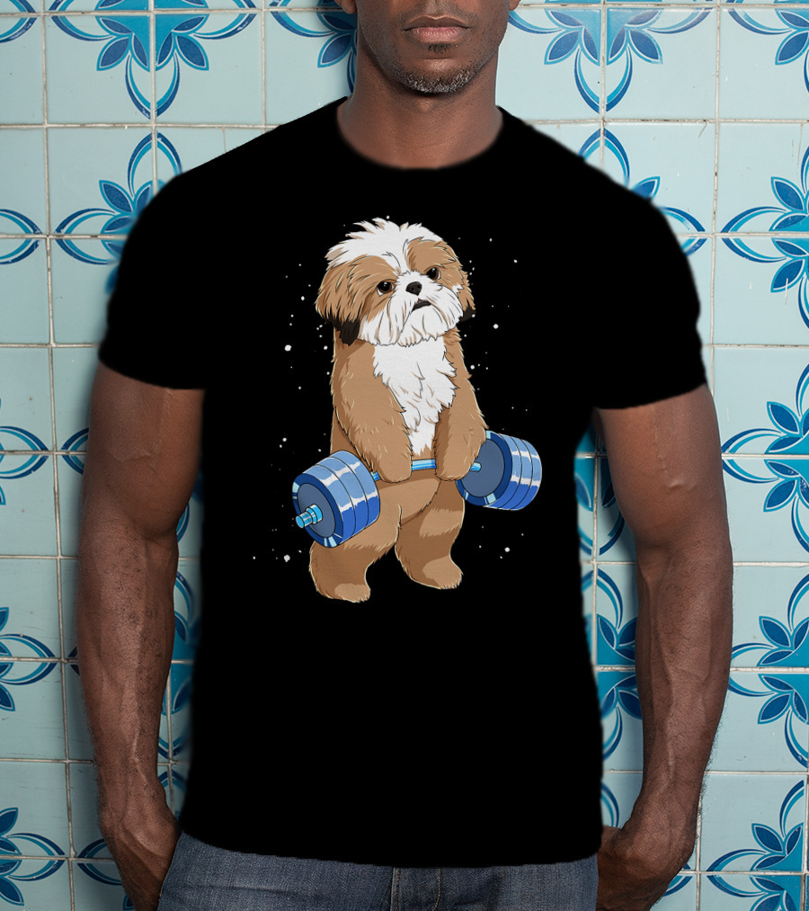 Funny Lifting Shih Tzu Dog Weightlifting T-Shirt