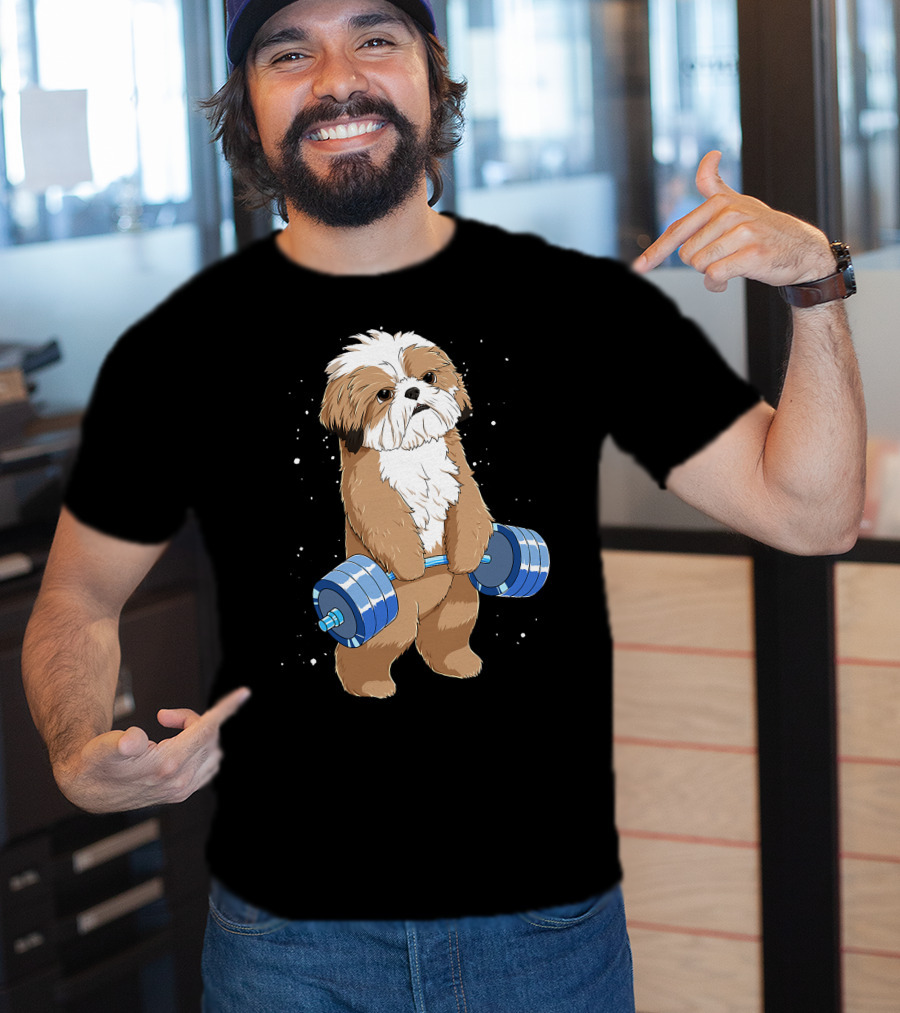 Funny Lifting Shih Tzu Dog Weightlifting T-Shirt