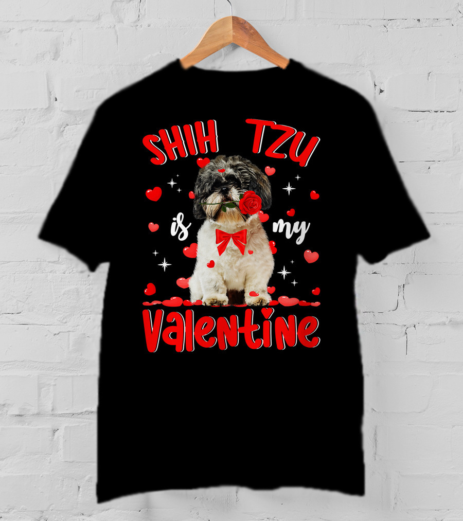 Shih Tzu Valentine Dog Dad Dog Mom T-Shirt