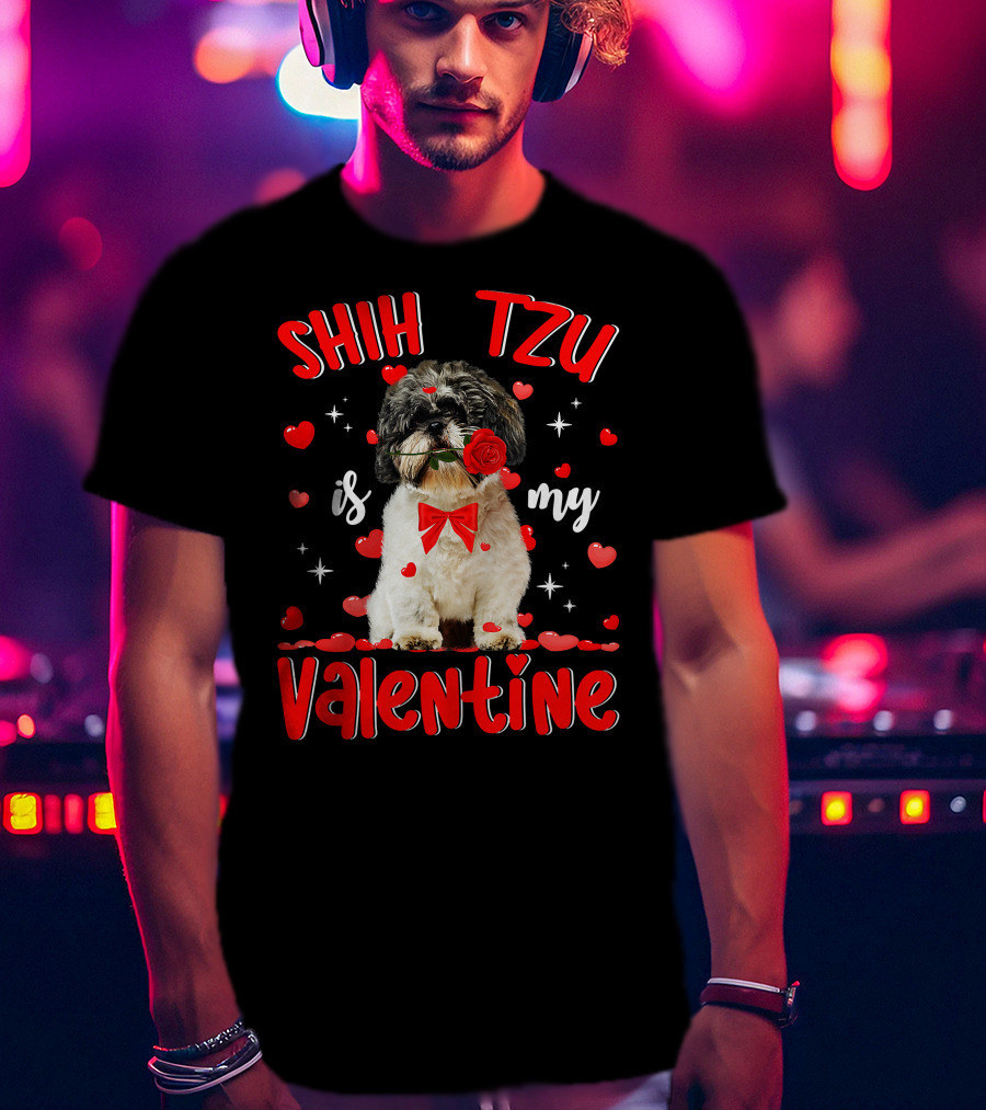 Shih Tzu Valentine Dog Dad Dog Mom T-Shirt