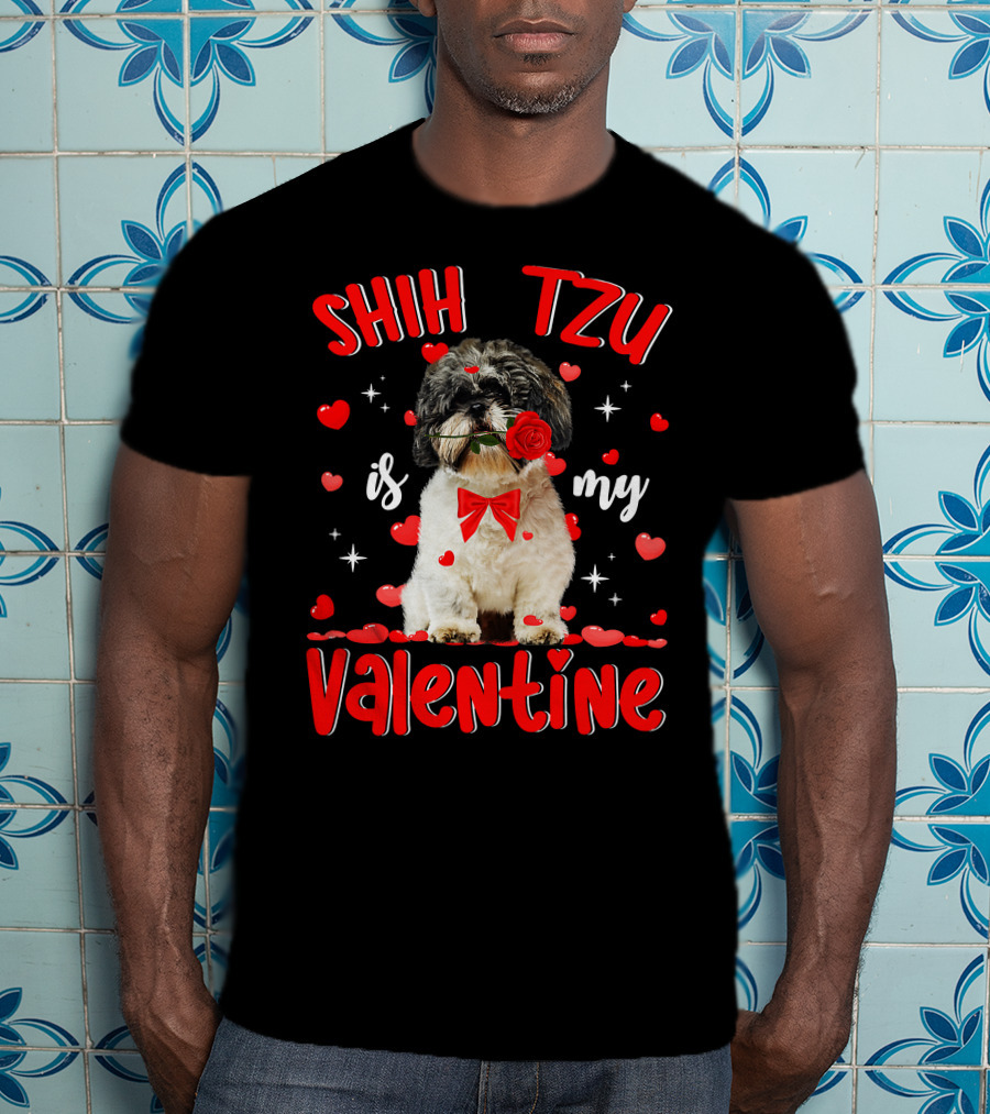 Shih Tzu Valentine Dog Dad Dog Mom T-Shirt
