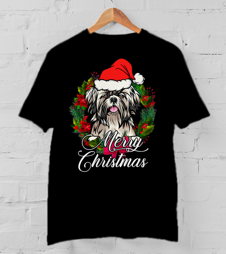 Merry Christmas Funny Shih Tzu Snow Holiday Pajama Xmas Tree Dec T-Shirt