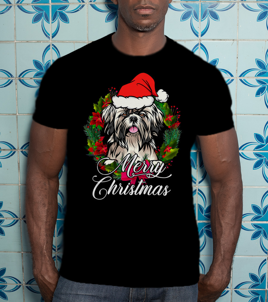Merry Christmas Funny Shih Tzu Snow Holiday Pajama Xmas Tree Dec T-Shirt