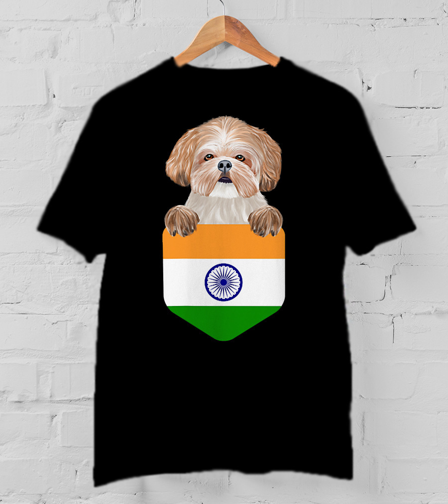 India Flag Shih Tzu Dog Pocket Companion T-Shirt