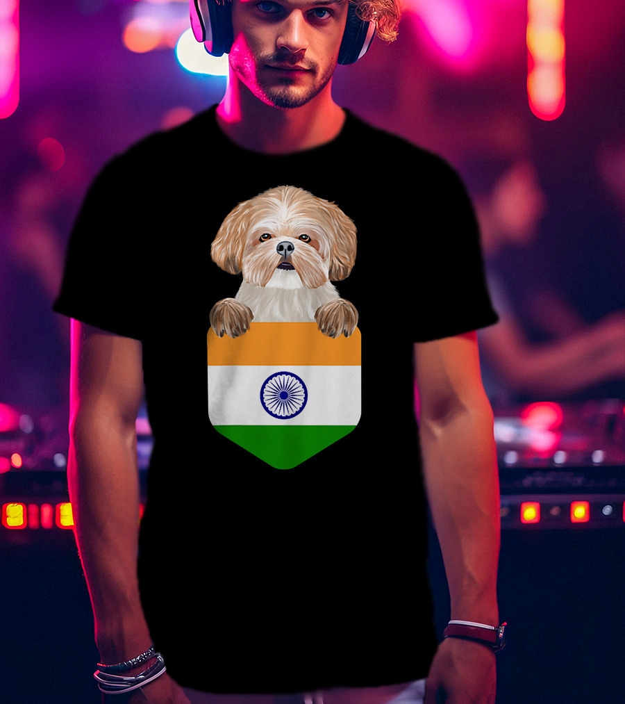 India Flag Shih Tzu Dog Pocket Companion T-Shirt