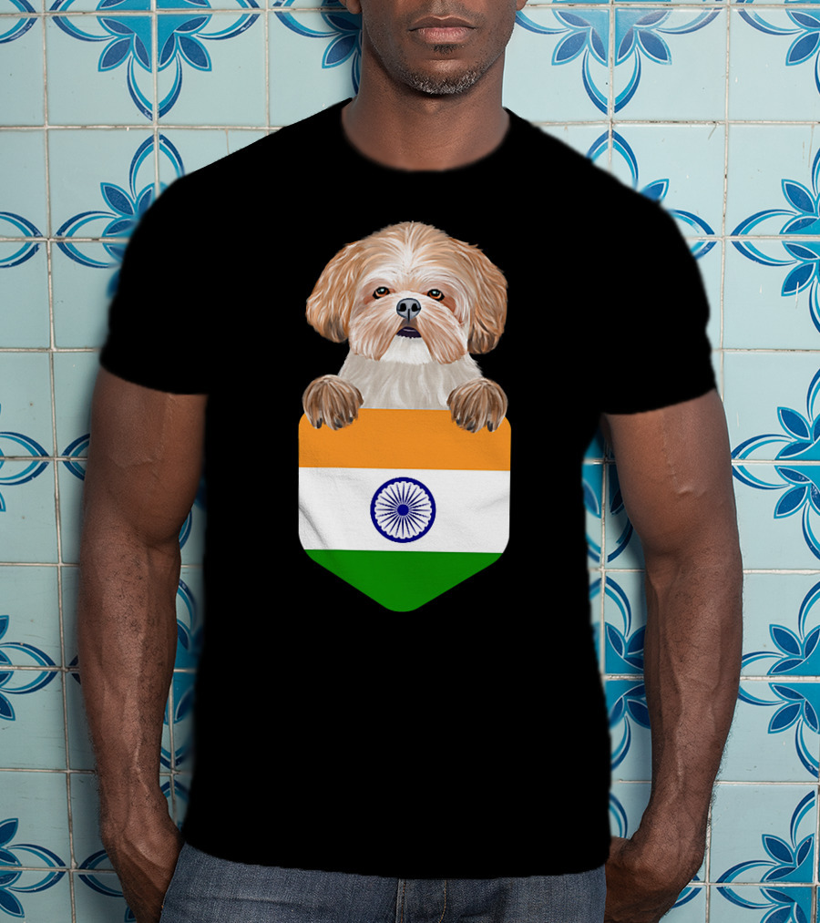 India Flag Shih Tzu Dog Pocket Companion T-Shirt